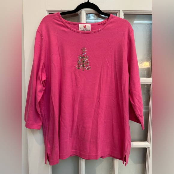 Quacker Factory Fuchsia Long Sleeve Tunic Sequins Christmas Tree Plus Size 1X - Picture 1 of 8